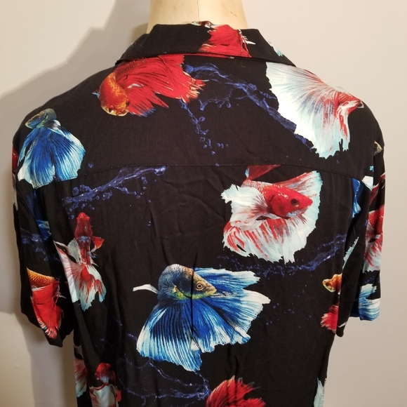 NEW MENS BETTA FISH PRINT RETRO SHIRT BOHO VACATION BEACH WEEKEND SPRING BREAK - Picture 5 of 6